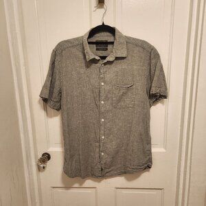 Primark Gray Green Linen‎ Blend Button Front Shirt Men's Size Medium